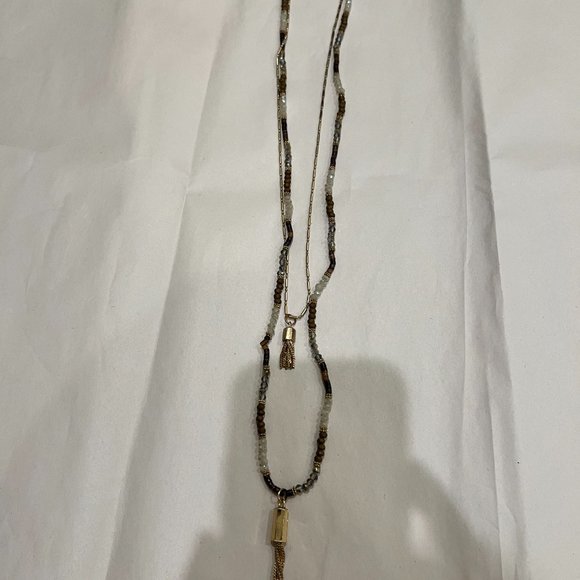 Brown and gold crystal stone necklace, two layers - Picture 2 of 8